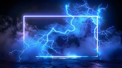 Lightning frames, blue electric borders of rectangular and square shapes with thunder bolt effect. Isolated photo frames with thunderbolt impact, magical energy flash . 