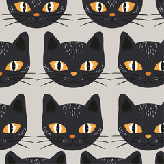 Black cat faces seamless pattern for Halloween