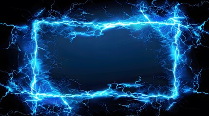 Lightning frames, blue electric borders of rectangular and square shapes with thunder bolt effect. Isolated photo frames with thunderbolt impact, magical energy flash . 