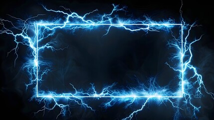 Lightning frames, blue electric borders of rectangular and square shapes with thunder bolt effect. Isolated photo frames with thunderbolt impact, magical energy flash . 
