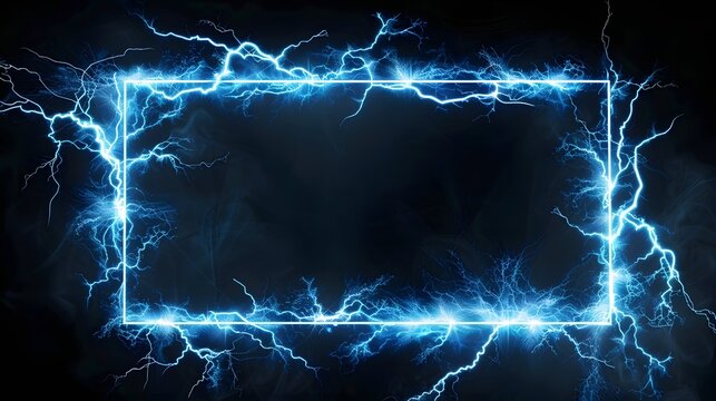 Lightning frames, blue electric borders of rectangular and square shapes with thunder bolt effect. Isolated photo frames with thunderbolt impact, magical energy flash . 