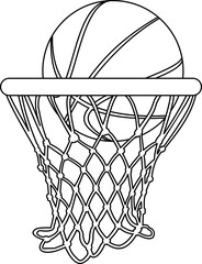 Basketball And Hoop Net Outline