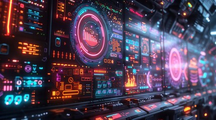 Fototapeta premium Futuristic Interface with Neon Lights