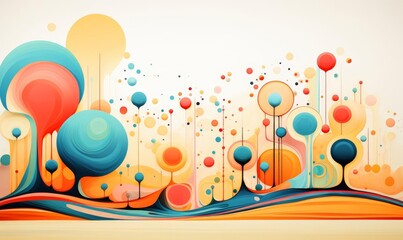 Obraz premium A whimsical abstract illustration with floating, fluffy clouds in a skyblue background, dotted with playful pinks