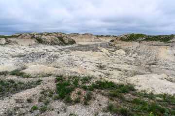 Landscape with chalk rocks in the steppes of Kazakhstan.