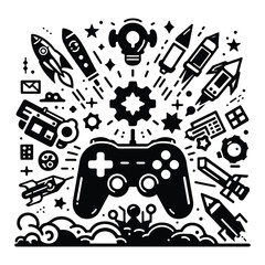 Fototapeta premium Best Game Controller and Symbols vector silhouette with white background