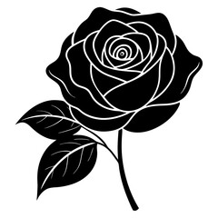 Silhouette rose with leaves vector illustration.