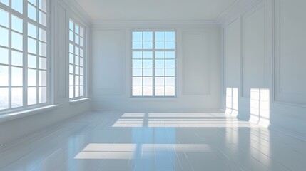 Obraz premium empty room wall and floor interior background, empty space, White room with light from a large window. 