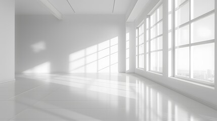 Obraz premium empty room wall and floor interior background, empty space, White room with light from a large window. 