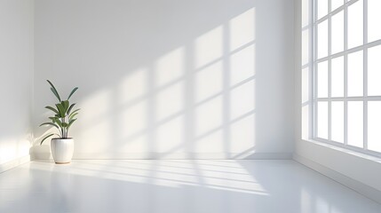 empty room wall and floor interior background, empty space, White room with light from a large window. 