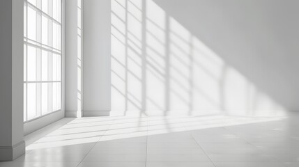 Fototapeta premium empty room wall and floor interior background, empty space, White room with light from a large window. 