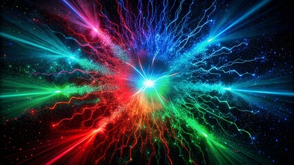 Fototapeta premium Abstract illustration of colorful energy explosion with glowing particles