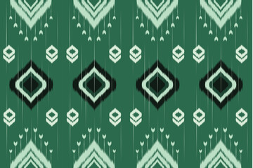 Ikat geometric pattern with shapes. ikat seamless Green.