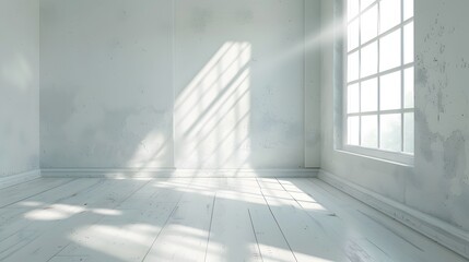 Fototapeta premium empty room wall and floor interior background, empty space, White room with light from a large window. 