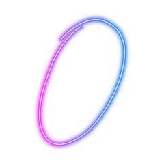 Illustration of neon number. Gradient pink purple blue luminous number 0 isolated on transparent background.