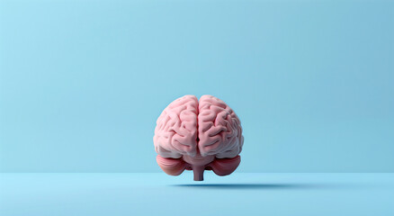 Brain model on light pastel blue background. Generative AI