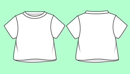 girls short sleeve tee flat sketch vector.