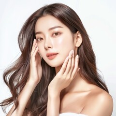 Fototapeta premium Korean women hair beautiful face on white background