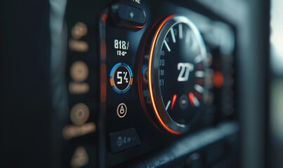 Close Up of Car Dashboard with Speedometer and Digital Display