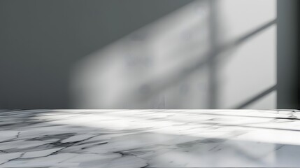 White marble table top or counter with blurry shadow on wall background. defocused template mock up display montages product. 
