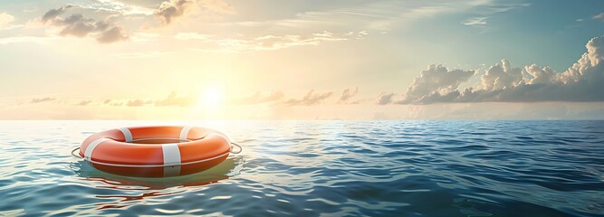  Lifebuoy floating on sea banner background