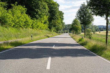 Road between grass and trees in the country