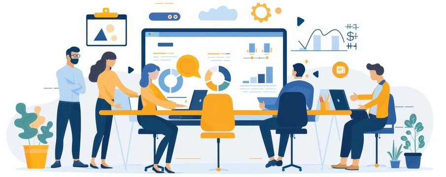 Strategic operations, team aligning resources, flat design illustration