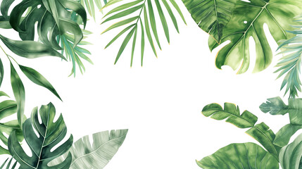 Naklejka premium Watercolor banner tropical leaves and branches isolated on a transparent background