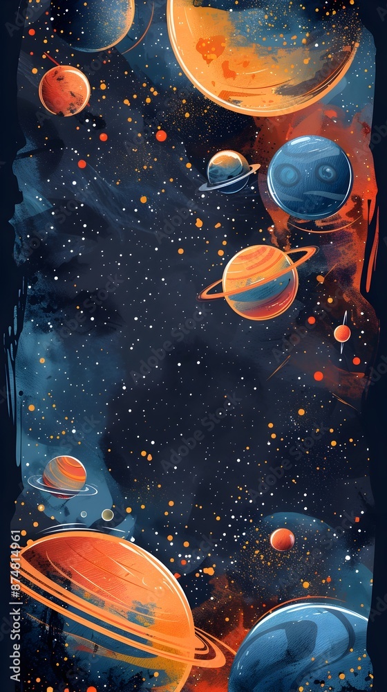 Wall mural captivating cosmic frame planets stars and celestial wonders in a spellbinding digital art compositi