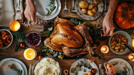 Festive Holiday Table with Roasted Turkey