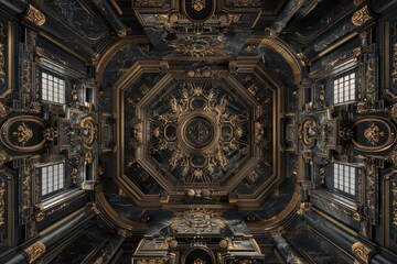 Obraz premium Baroque, Barocco Ornate Marble Ceiling Non-Linear Reformation Design with Intricate Accents Depicting Classic Elegance and Architectural Beauty