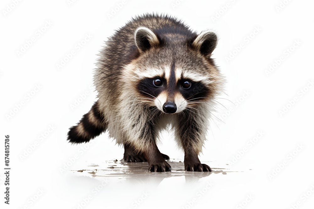 Wall mural raccoon white background