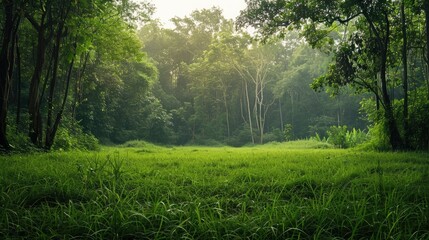 Fototapeta premium Grass And Trees In The Forest Of Rural Thailand, Creating A Lush Landscape