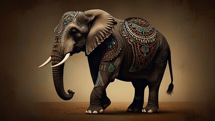 Fototapeta premium Illustration of Elephant with Batik or Tribal Motifs