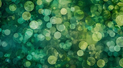 High-angle view of an abstract background with a playful mix of circles in different shades of green. The circles are arranged in a random pattern with varying transparency, creating a fresh and