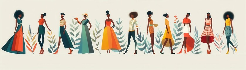 Obraz premium Fashion show, models showcasing latest trends, flat design illustration