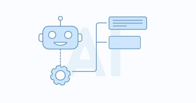 Ai chat bot offers business solutions. Ai robot chat bot giving text answer. 2d animation video