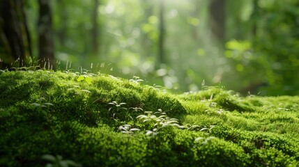 Fototapeta premium Green Moss In The Forest Provided A Lush Backdrop For Product Display