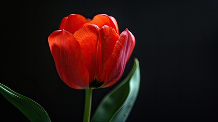 A Single Red Tulip in a Dark Background