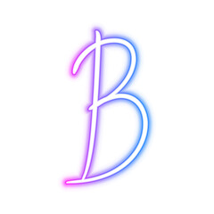 Illustration of neon electric style letter B alphabet. Gradient pink purple blue color. Isolated on transparent background.	
