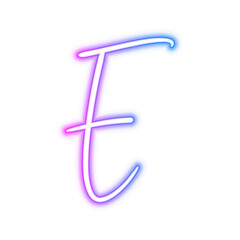 Illustration of neon electric style letter E alphabet. Gradient pink purple blue color. Isolated on transparent background.	
