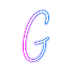 Illustration of neon electric style letter G alphabet. Gradient pink purple blue color. Isolated on transparent background.	
