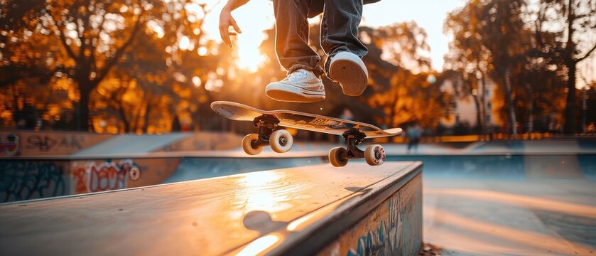 Skater in black clothing performing impressive tricks on a skateboard in a bustling urban skatepark. - Powered by Adobe