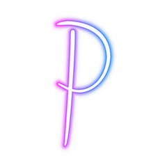 Illustration of neon electric style letter P alphabet. Gradient pink purple blue color. Isolated on transparent background.	
