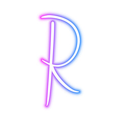 Illustration of neon electric style letter R alphabet. Gradient pink purple blue color. Isolated on transparent background.	

