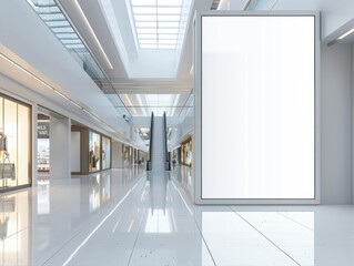 White billboard inside of the huge shopping center, providing advertising on the LED panel, marketing concept