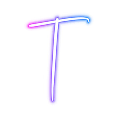 Illustration of neon electric style letter T alphabet. Gradient pink purple blue color. Isolated on transparent background.	

