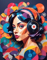 A colorful pop art collage portraying a woman with vinyl papercut