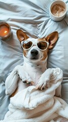 Adorable Doggy Spa Day: Top-View Relaxation with Funny Canine and Soothing Beauty Treatment