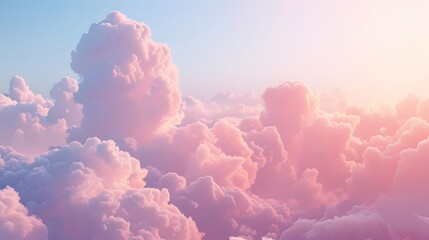 Pink pastel sky background. Fantasy beautiful white fluffy clouds on soft pink sky.